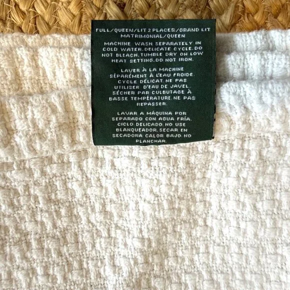 Lauren Ralph Lauren Blanket 100% Cotton Full / Queen White Basketweave Luxury - Picture 8 of 10